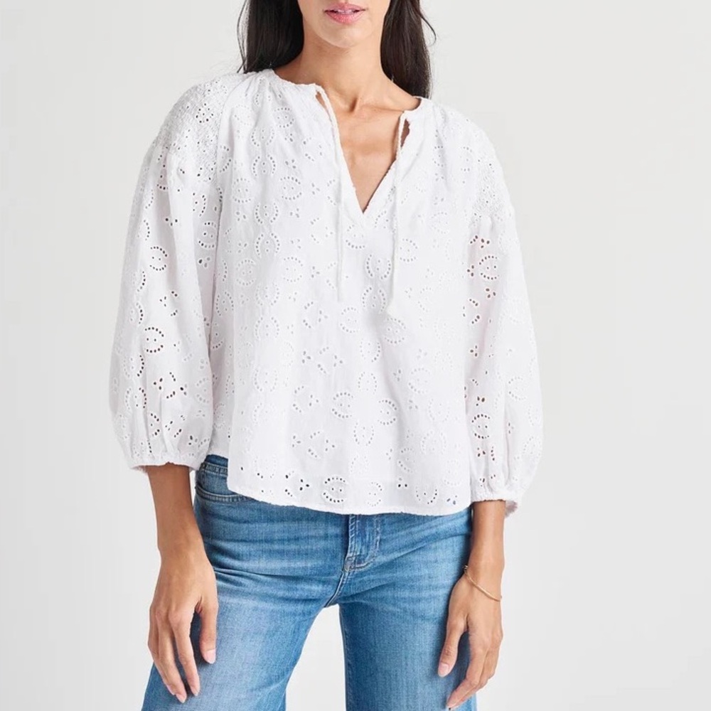 Leaving closet 5/26/25 Splendid White Puff Sleeve Blouse with Tie Front